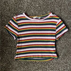 audrey Striped Crochet Baby Tee in Pink, Red, Yellow, Green, Navy, White Small